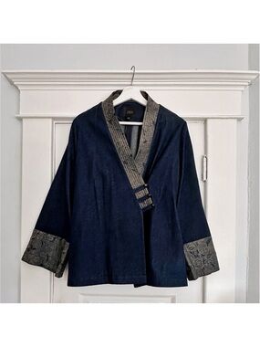 Zara Navy Jacket with Patterned Trim